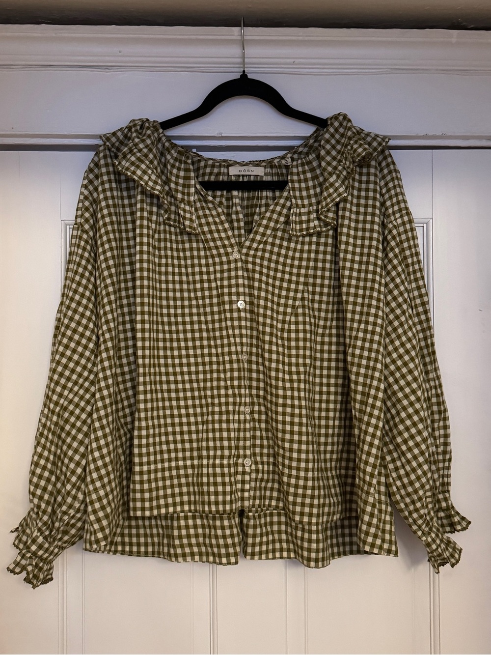 Dôen RARE Seychelle Blouse in Olive Gingham Size S - Picture 4 of 5